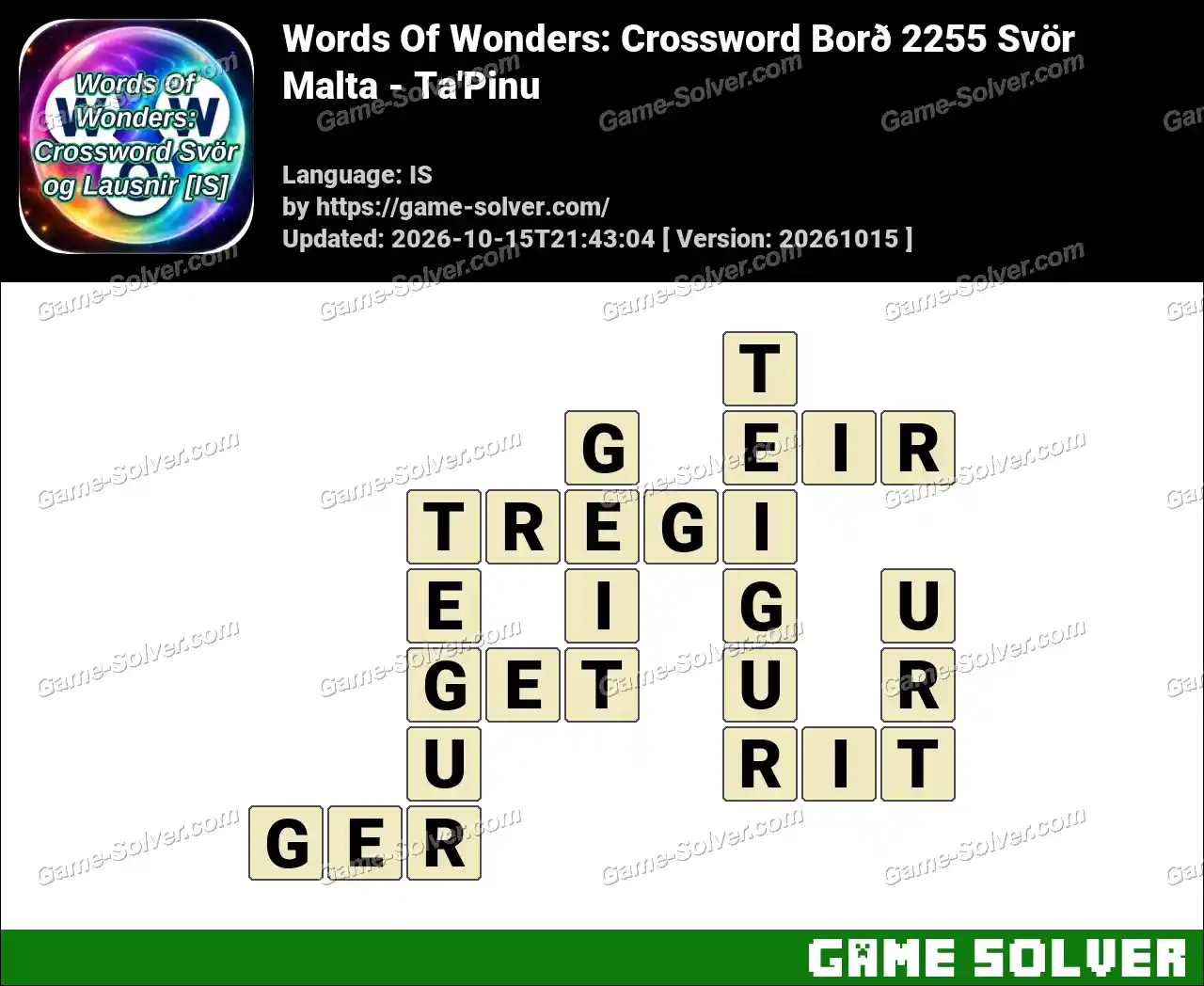 Words Of Wonders: Crossword Borð 2255 Svör – Malta – Ta’Pinu